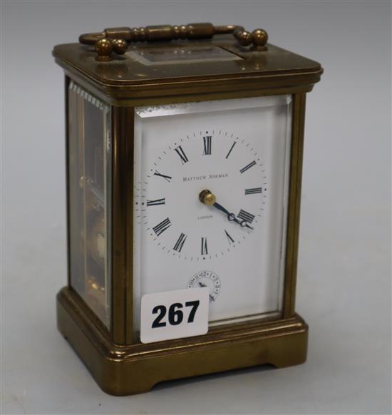 A Matthew Norman of London brass cased carriage timepiece